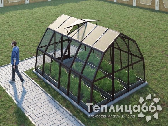 Теплица Рада Исеть под стекло 3х4 метра, коричневая