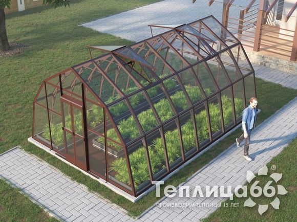 Теплица Рада Енисей под стекло, 4х6 метров, коричневая