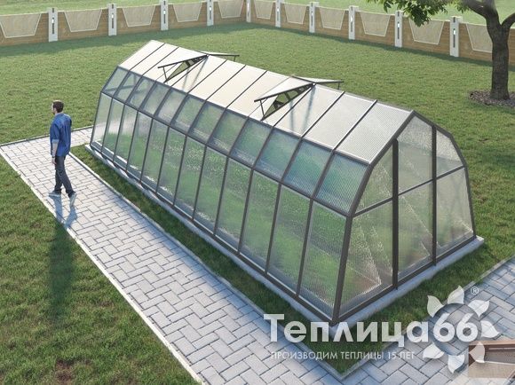 Теплица Рада Байкал из поликарбоната, 3x8 метров, графитовая