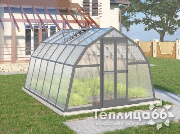 Теплица Рада Байкал из поликарбоната, 3x4 метра, графитовая