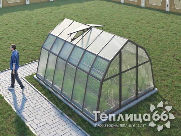 Теплица Рада Байкал из поликарбоната, 3x4 метра, графитовая